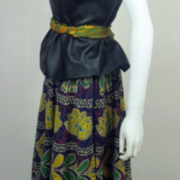 70s African Wax Navy Blue Printed Wrapped Maxi Skirt ***HOST PICK*** - Picture 8 of 11